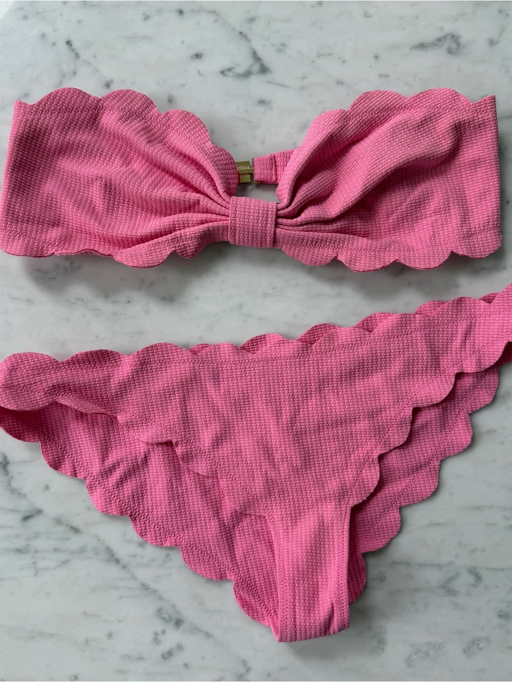 Marysia Swim Pink Scalloped Bandeau Bikini Set (Size M)